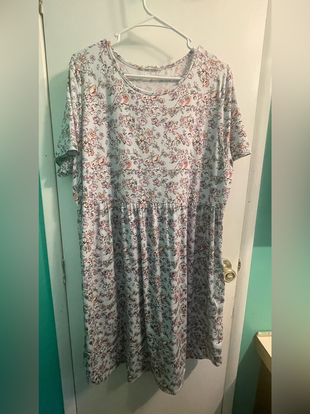 Cream n Sugar Super Soft Light Blue Floral Midi Dress 3X